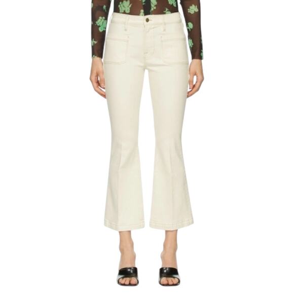 Frame Le Bardot Cropped Flare Leg Jean Ecru 27 Cream Retro Casual Chic Denim - Picture 1 of 10